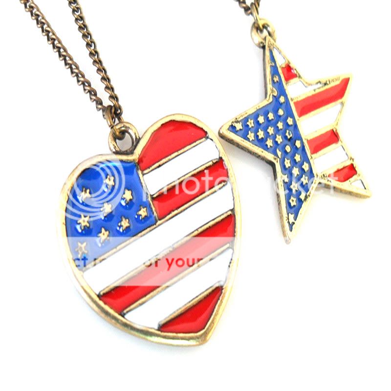 Special USA American Flag Five Star Long Chain Necklace National Day 